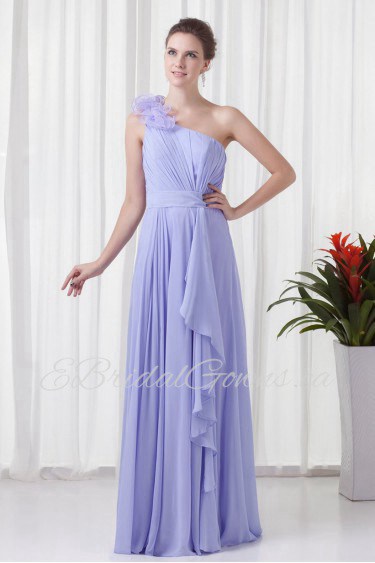 Chiffon One Shoulder Column Floor Length Handmade Flower Dress