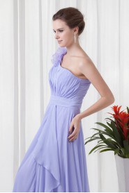 Chiffon One Shoulder Column Floor Length Handmade Flower Dress