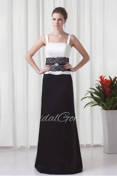 Satin Square Column Floor Length Lace Dress