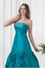 Taffeta Strapless A Line Dress with Embroidery