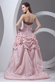 Taffeta Strapless A Line Dress with Hand-made Flowers