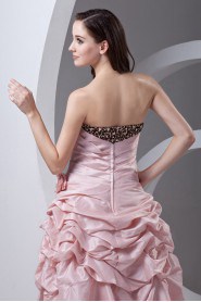 Taffeta Strapless A Line Dress with Hand-made Flowers