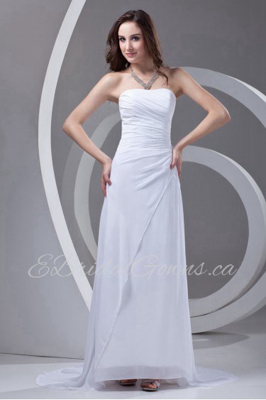 Chiffon Strapless A Line Dress with Gathered Ruched Bodice