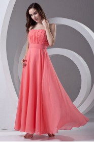 Chiffon Strapless Column Dress with Sash