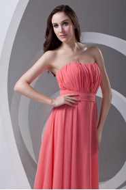 Chiffon Strapless Column Dress with Sash