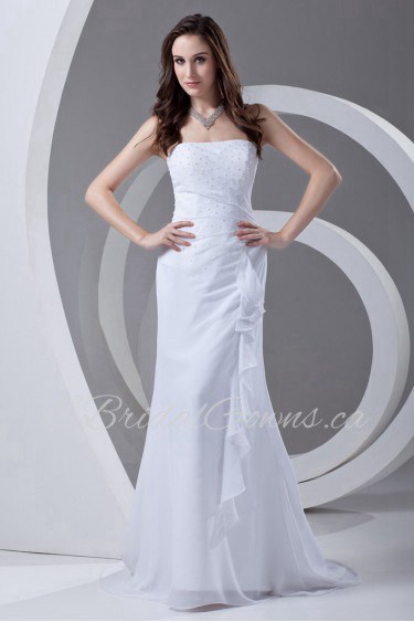 Chiffon Strapless Sheath Dress with Embroidery