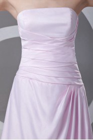 Satin Strapless A Line Dress with Directionally Ruched Bodice