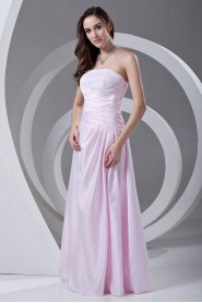 Satin Strapless A Line Dress with Directionally Ruched Bodice