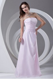 Satin Strapless A Line Dress with Directionally Ruched Bodice