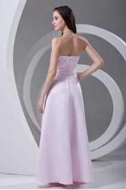 Satin Strapless A Line Dress with Directionally Ruched Bodice