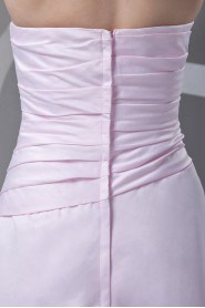 Satin Strapless A Line Dress with Directionally Ruched Bodice