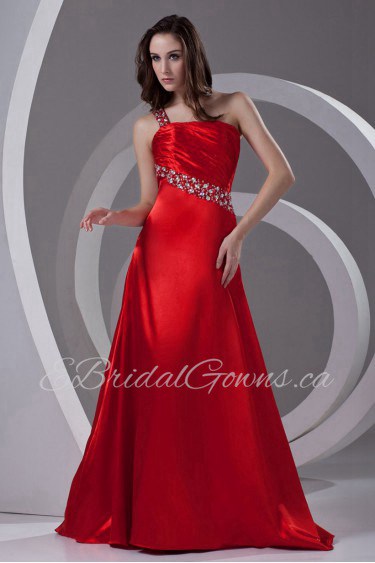 Satin One Shoulder A Line Dress with Sequins