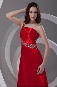 Satin One Shoulder A Line Dress with Sequins