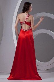 Satin One Shoulder A Line Dress with Sequins