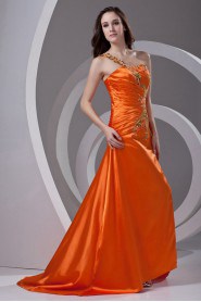Satin Strapless A Line Dress with Embroidery