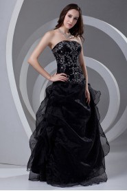 Organza Strapless A Line Dress with Embroidery