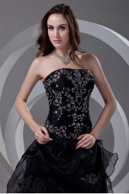 Organza Strapless A Line Dress with Embroidery