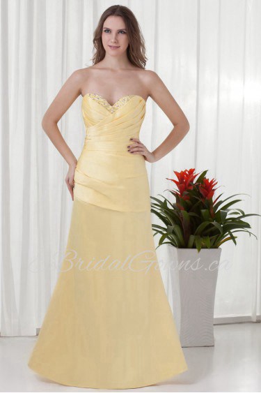 Satin Sweetheart A Line Dress with Gathered Ruched Bodice