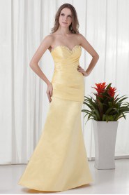 Satin Sweetheart A Line Dress with Gathered Ruched Bodice