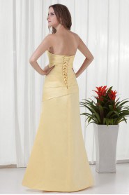 Satin Sweetheart A Line Dress with Gathered Ruched Bodice