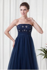 Chiffon and Net Strapless A Line Dress with Embroidery