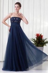 Chiffon and Net Strapless A Line Dress with Embroidery