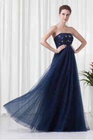 Chiffon and Net Strapless A Line Dress with Embroidery