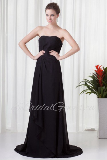 Chiffon Strapless Column Dress with Embroidery