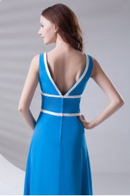 Satin V Neckline A Line Ankle-Length Dress with Sash