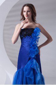Organza Strapless A Line Ankle-Length Dress with Embroidery