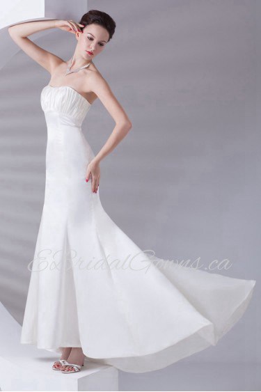 Satin Strapless A Line Ankle-Length Dress with Embroidery