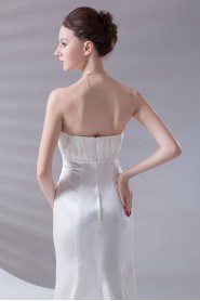 Satin Strapless A Line Ankle-Length Dress with Embroidery
