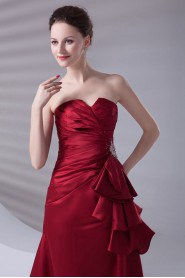 Satin Strapless A Line Dress with Embroidery