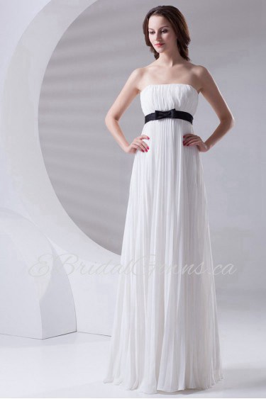 Chiffon Strapless Column Dress with Sash