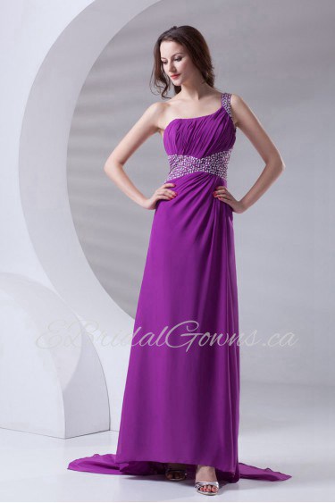 Chiffon One Shoulder A Line Dress with Sequins