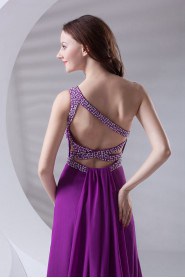 Chiffon One Shoulder A Line Dress with Sequins