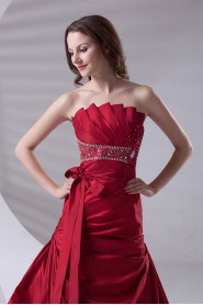 Satin Strapless A Line Dress with Sash