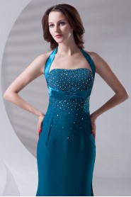 Chiffon Halter Sheath Dress with Embroidery