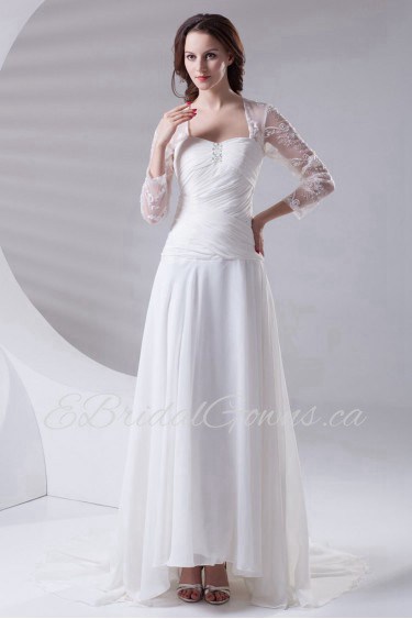 Chiffon Sweetheart A Line Dress with Three-quarter Sleeves