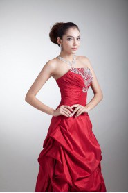 Taffeta Strapless A Line Dress with Embroidery