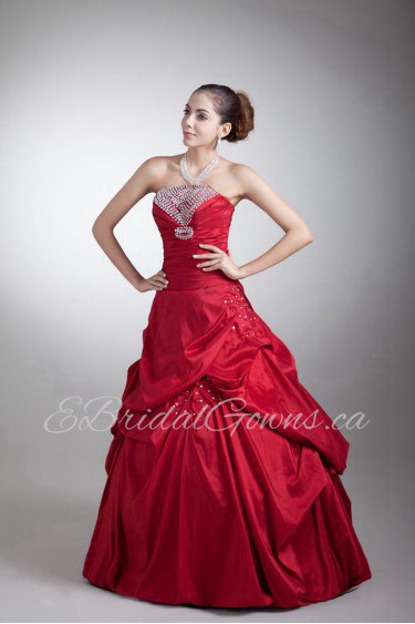 Taffeta Strapless A Line Dress with Embroidery