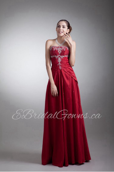 Taffeta Strapless A Line Dress with Embroidery