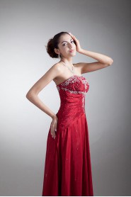 Taffeta Strapless A Line Dress with Embroidery