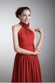 Chiffon High Collar Dress with Hand-made Flower