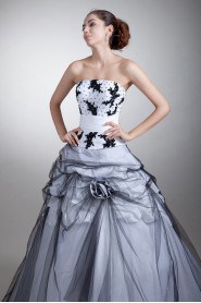 Satin and Net Strapless Ball Gown with Embroidery
