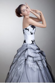 Satin and Net Strapless Ball Gown with Embroidery