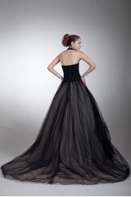 Satin and Net Halter Ball Gown with Embroidery