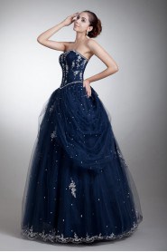 Satin and Net Sweetheart Ball Gown with Embroidery