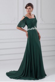 Chiffon Straps Column Dress with Embroidery