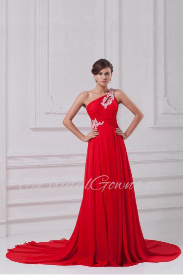 Chiffon Asymmetrical Column Dress with Embroidery